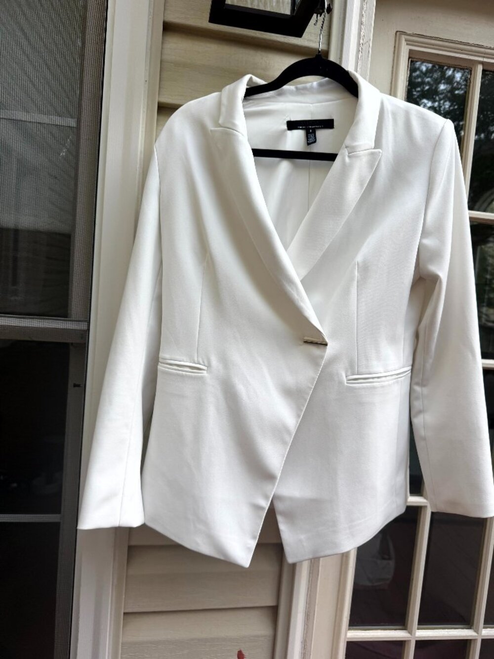 White House Black Market (WHBM) ECRU METAL TAB BUTTON STUDIO BLAZER JACKET SZ 8